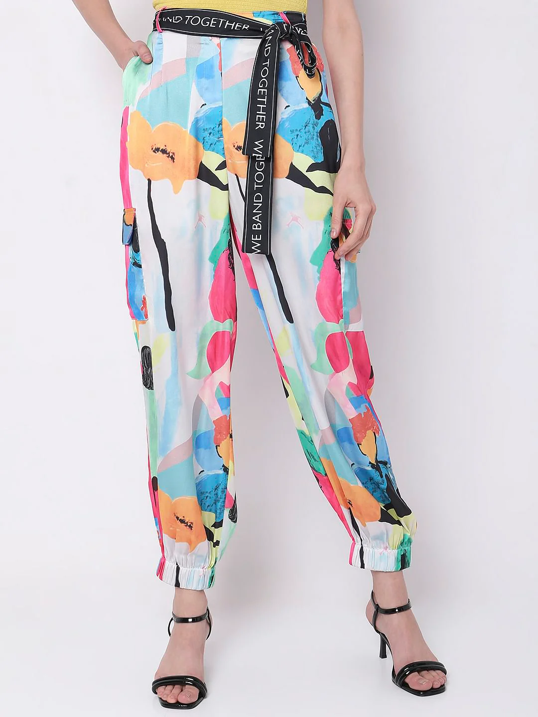 White High Rise Abstract Print Pants - Image 2