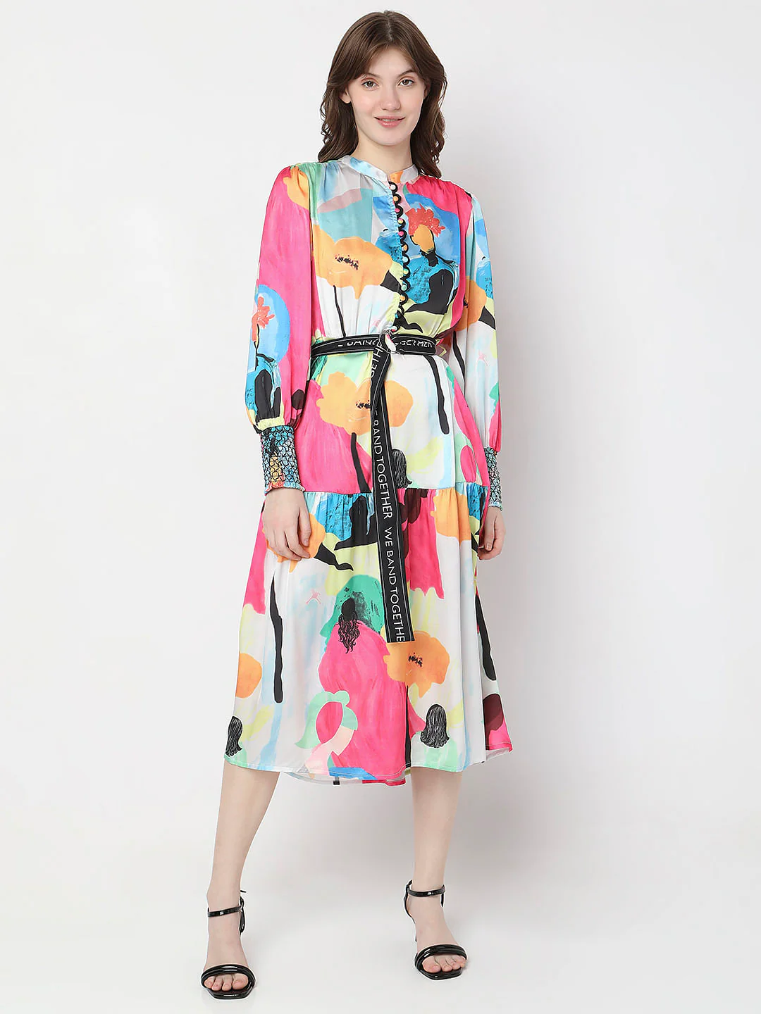 White Abstract Printed Midi Dress - Image 2
