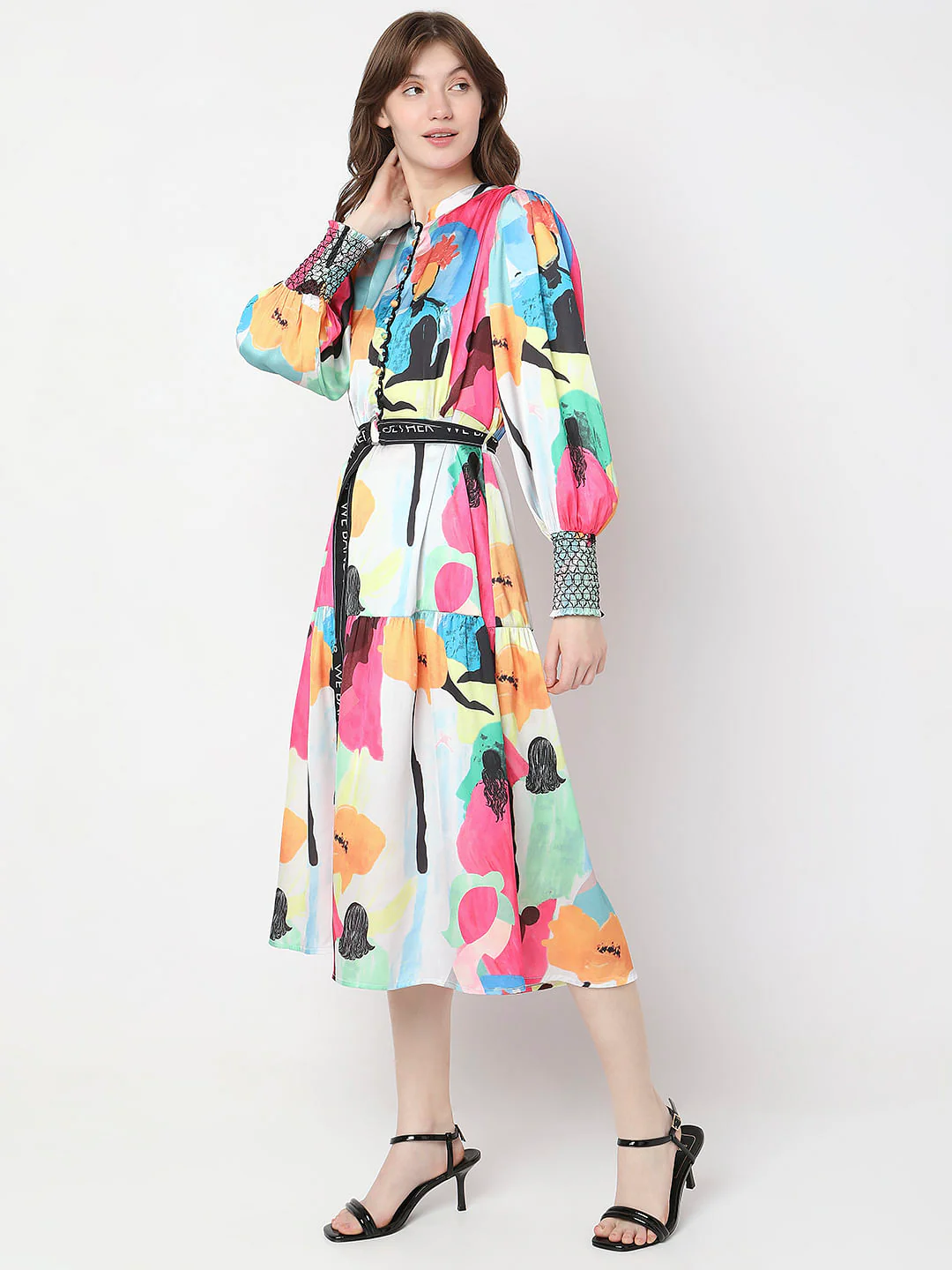 White Abstract Printed Midi Dress - Image 3