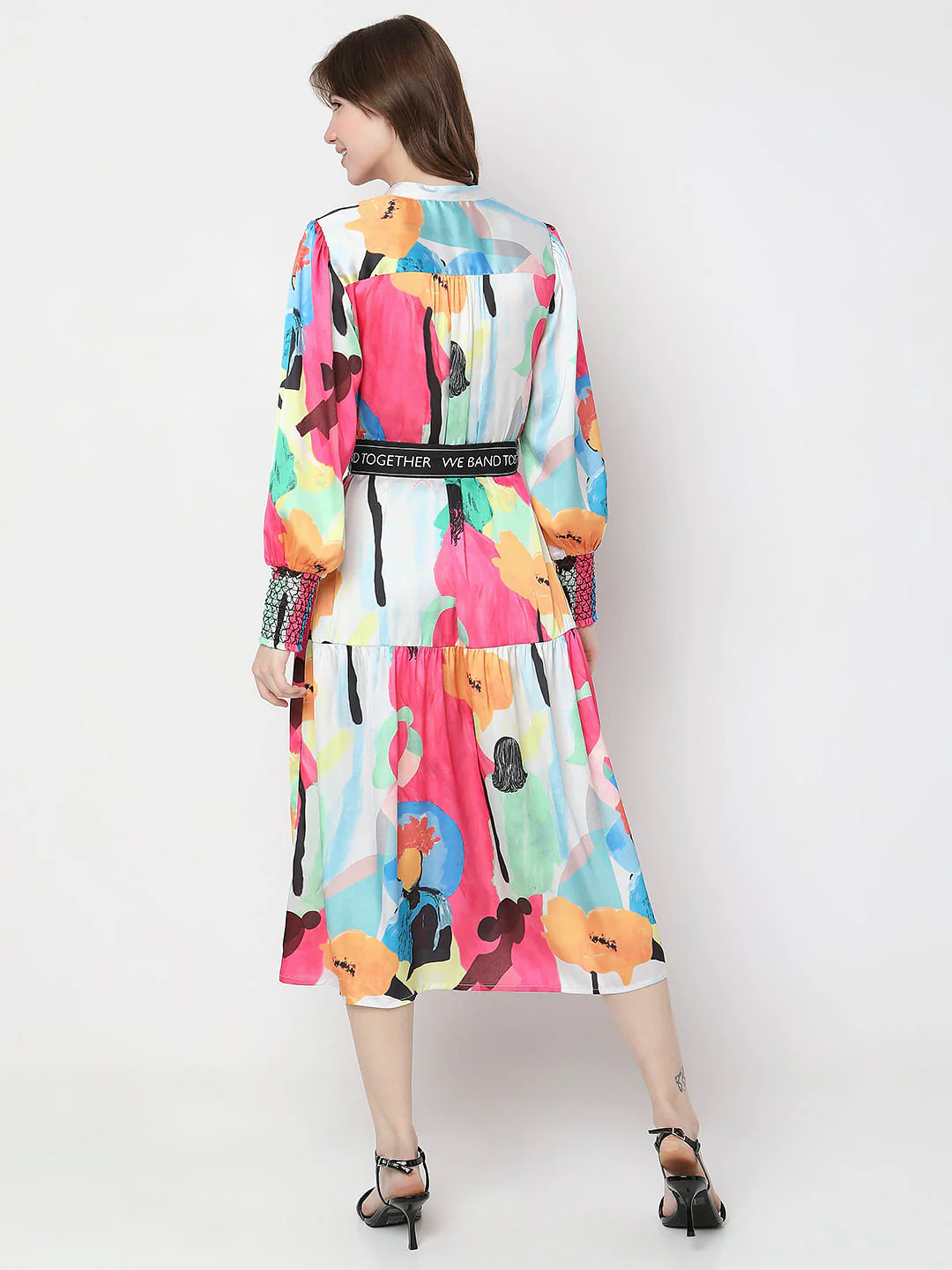 White Abstract Printed Midi Dress - Image 4