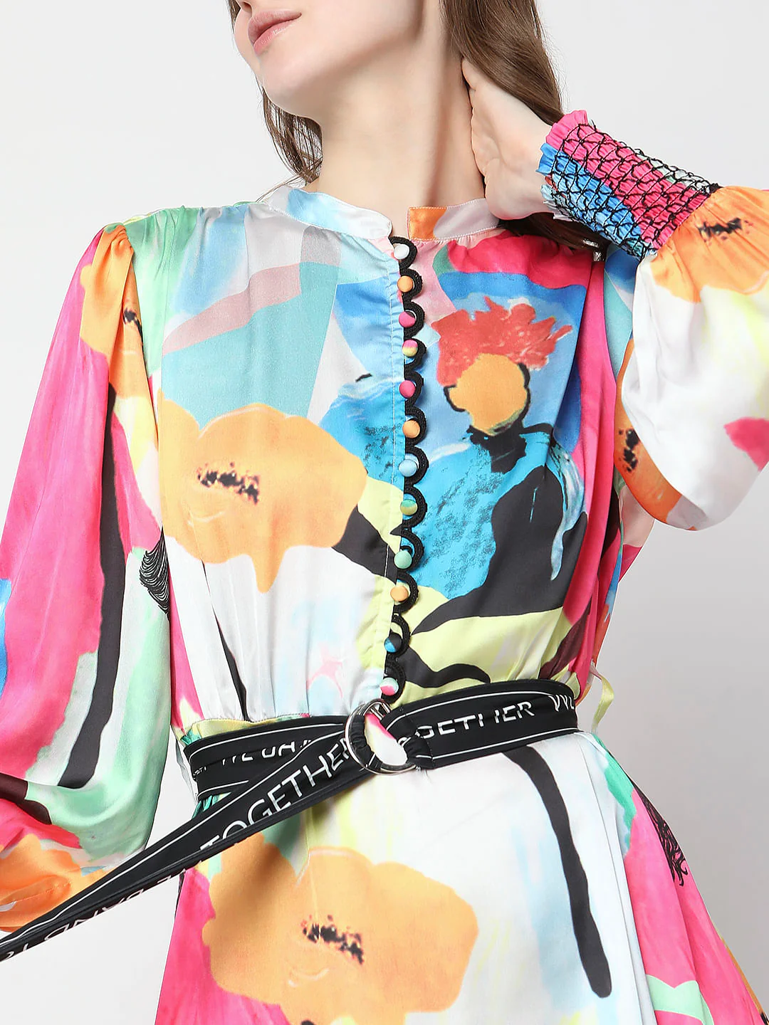 White Abstract Printed Midi Dress - Image 5
