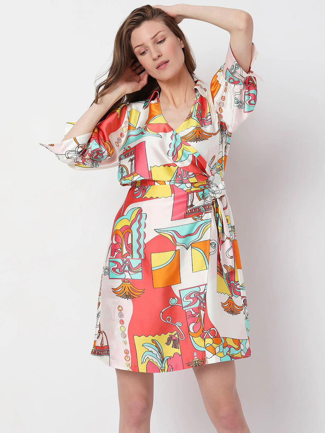 Orange Abstract Print Mini Dress - Image 2