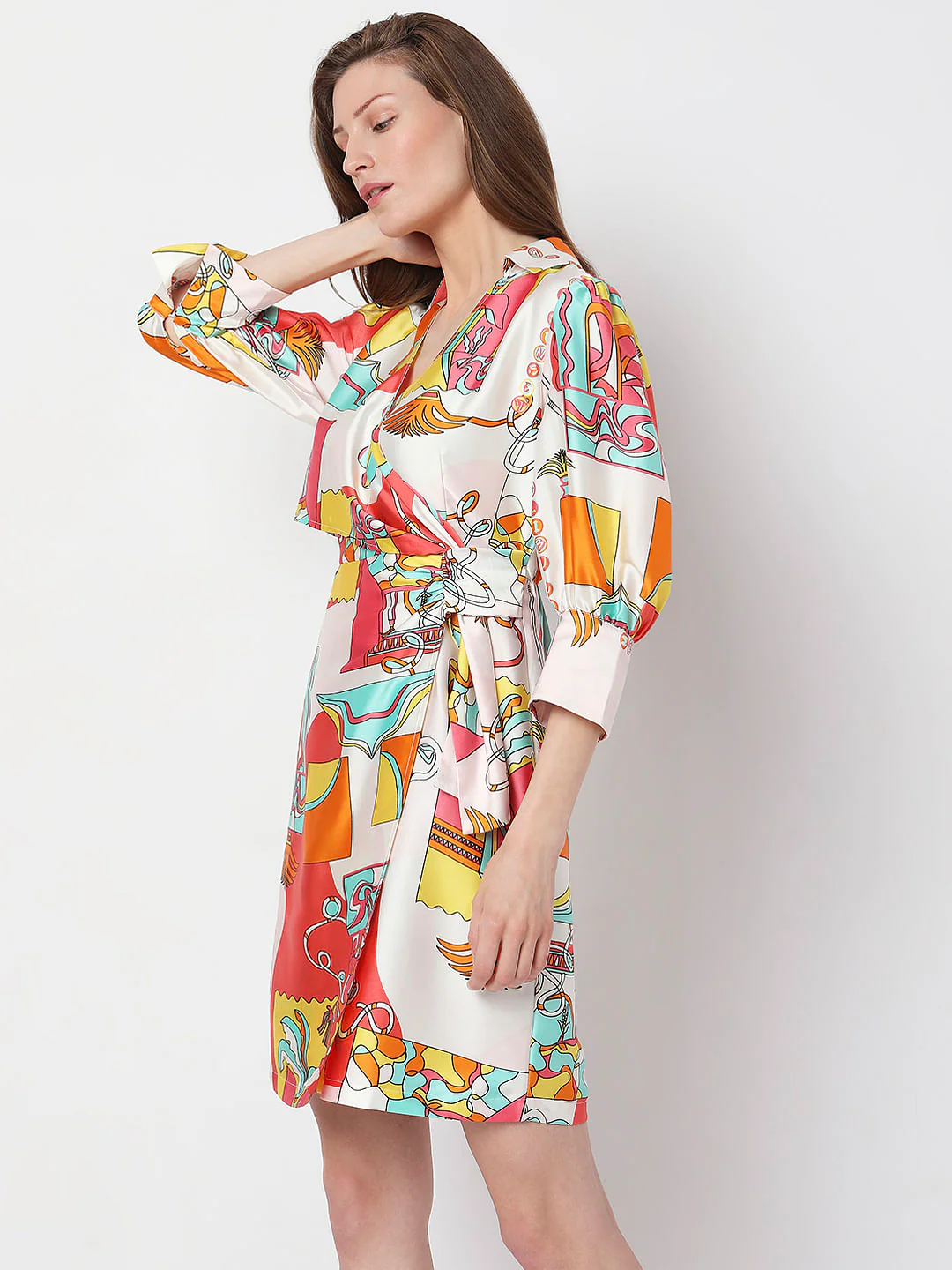 Orange Abstract Print Mini Dress - Image 3