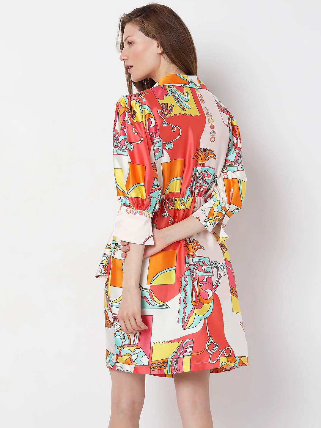 Orange Abstract Print Mini Dress - Image 4