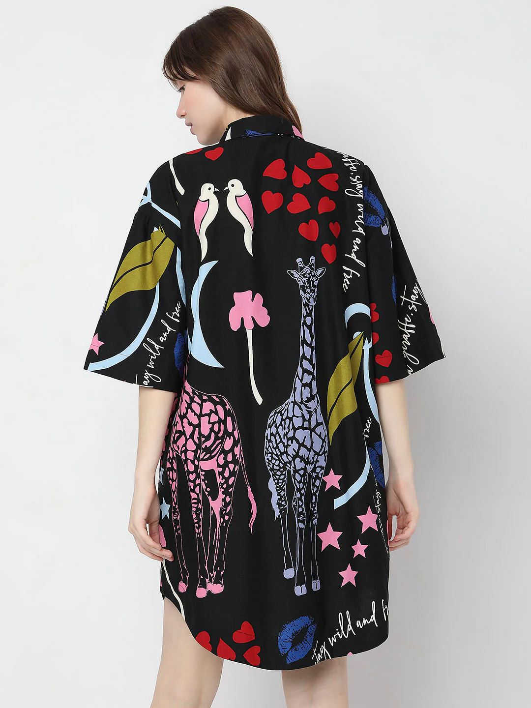 Black All Over Printed Shirt Dress - Image 4