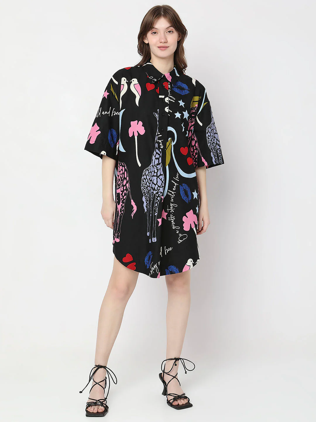 Black All Over Printed Shirt Dress - Image 5