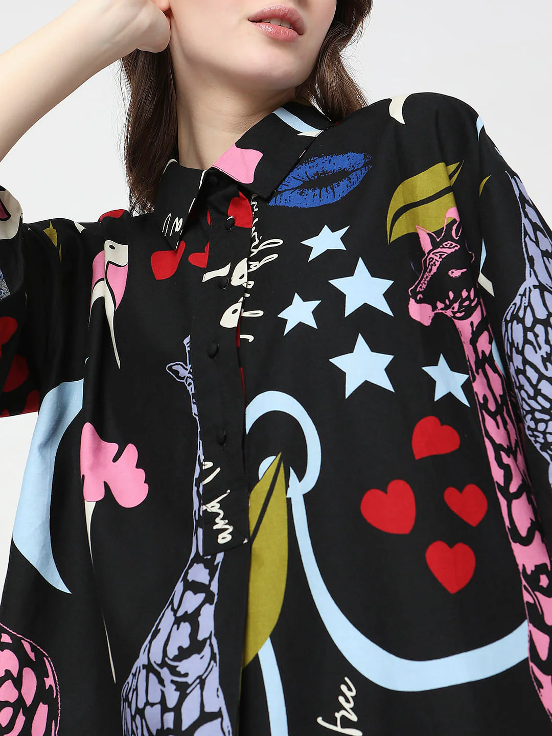 Black All Over Printed Shirt Dress - Image 6