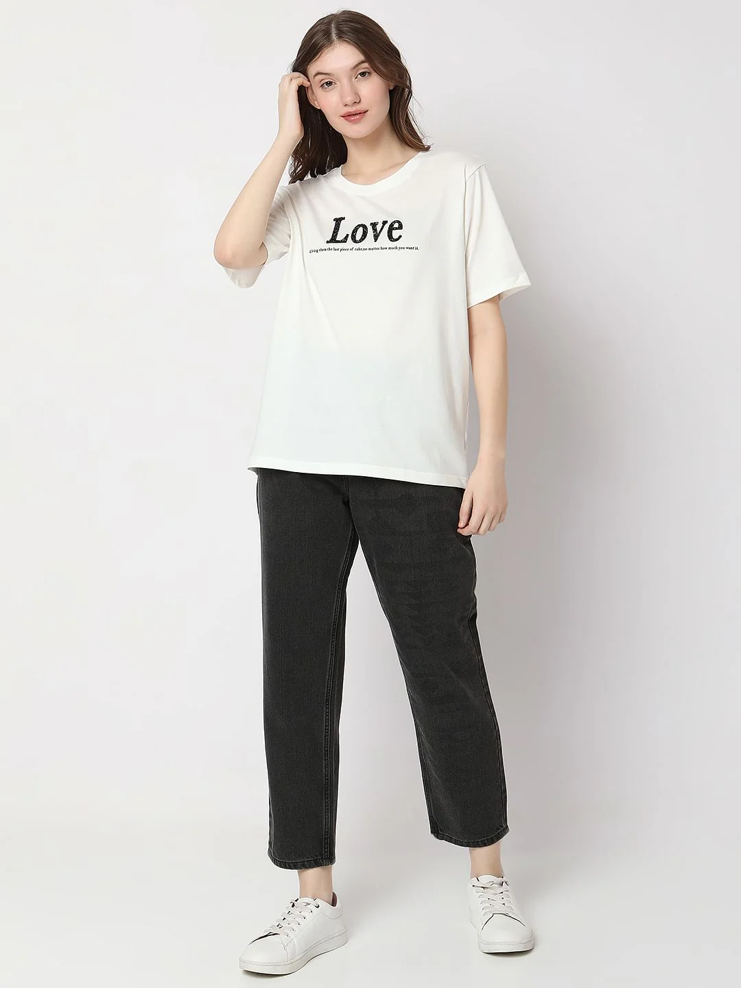 White Embellished Text Print T-Shirt - Image 5
