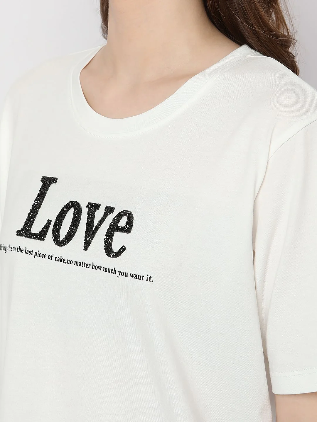 White Embellished Text Print T-Shirt - Image 8