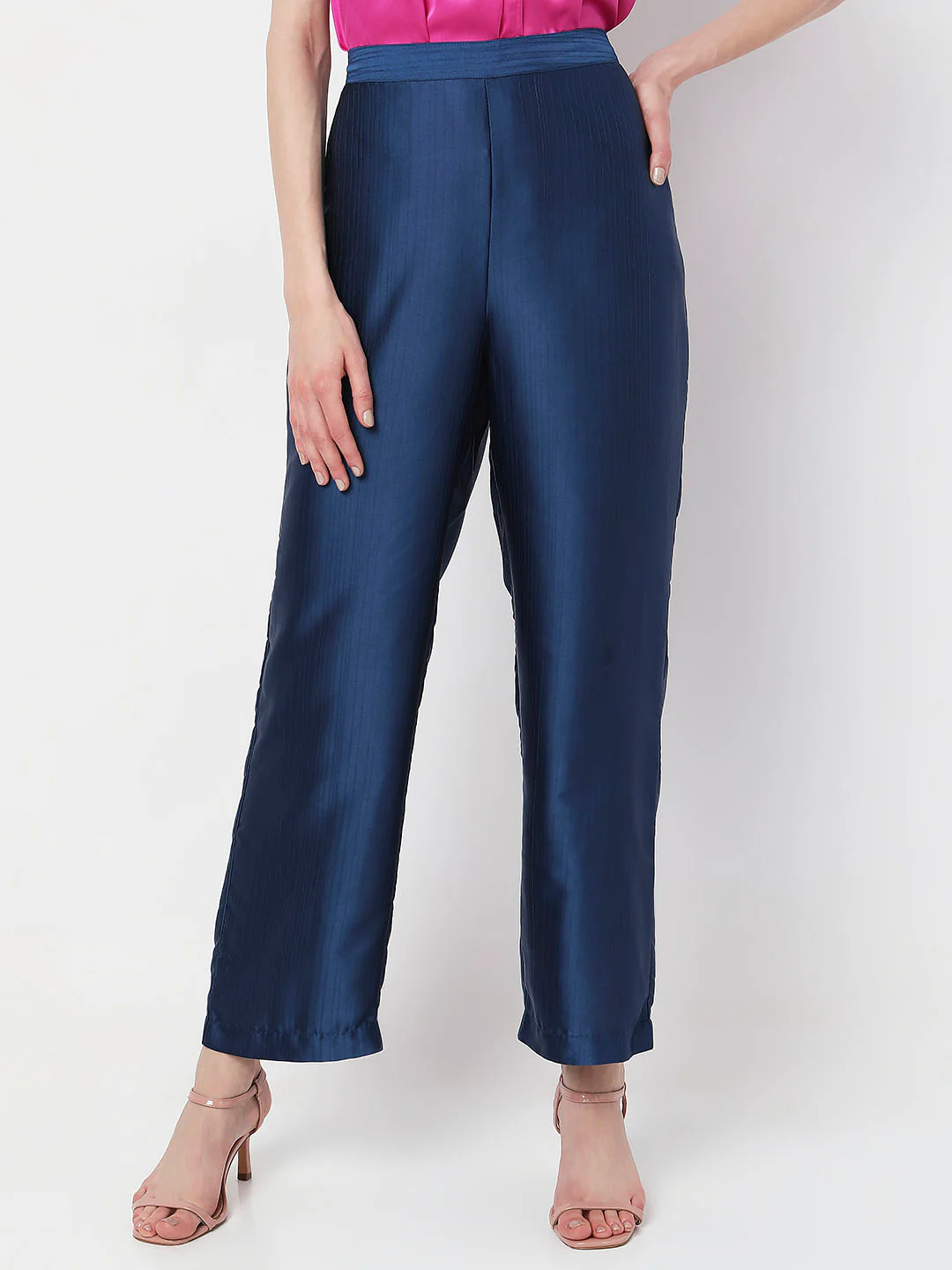 Blue High Rise Straight Fit Pants - Image 2