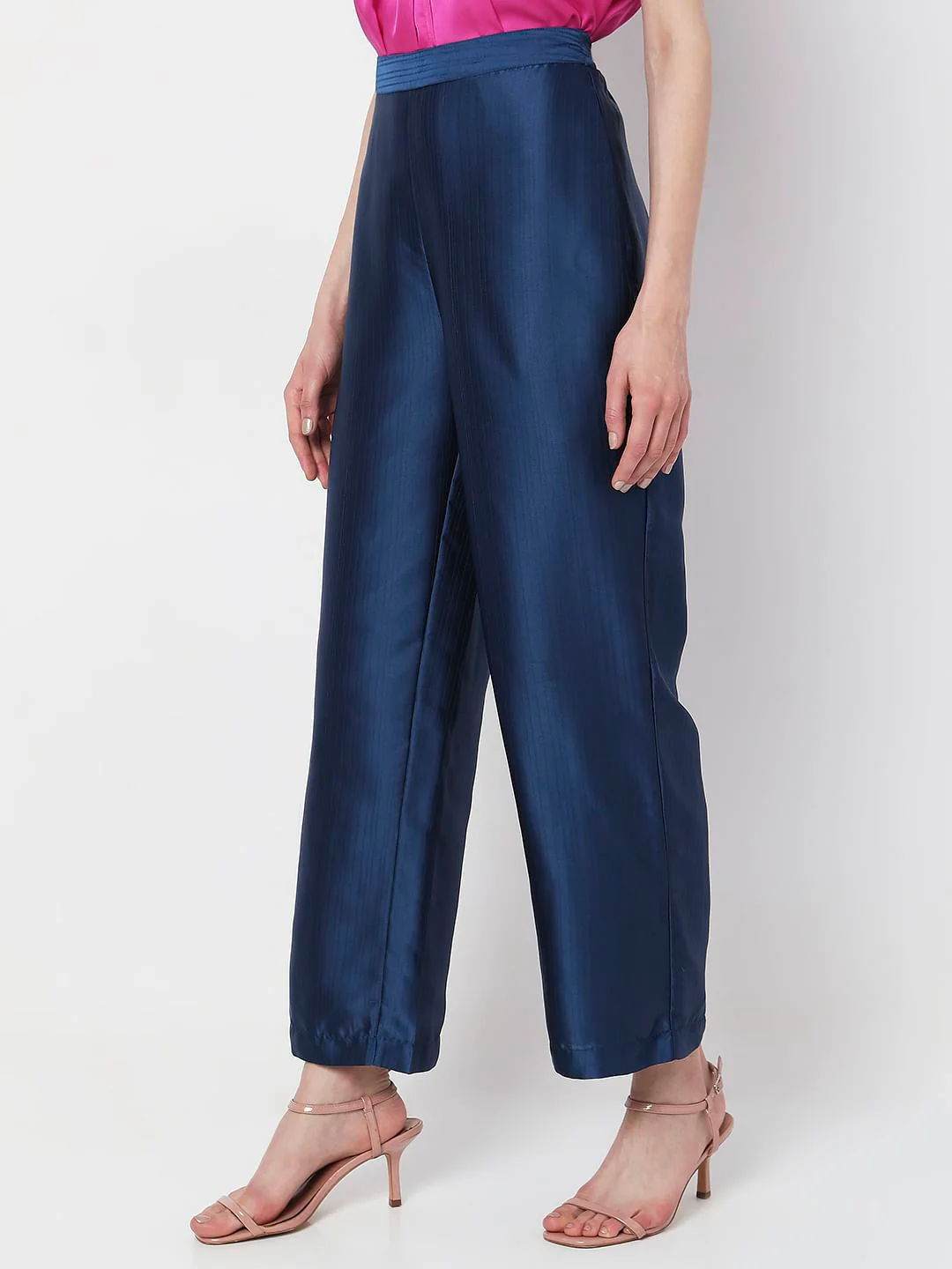 Blue High Rise Straight Fit Pants - Image 3