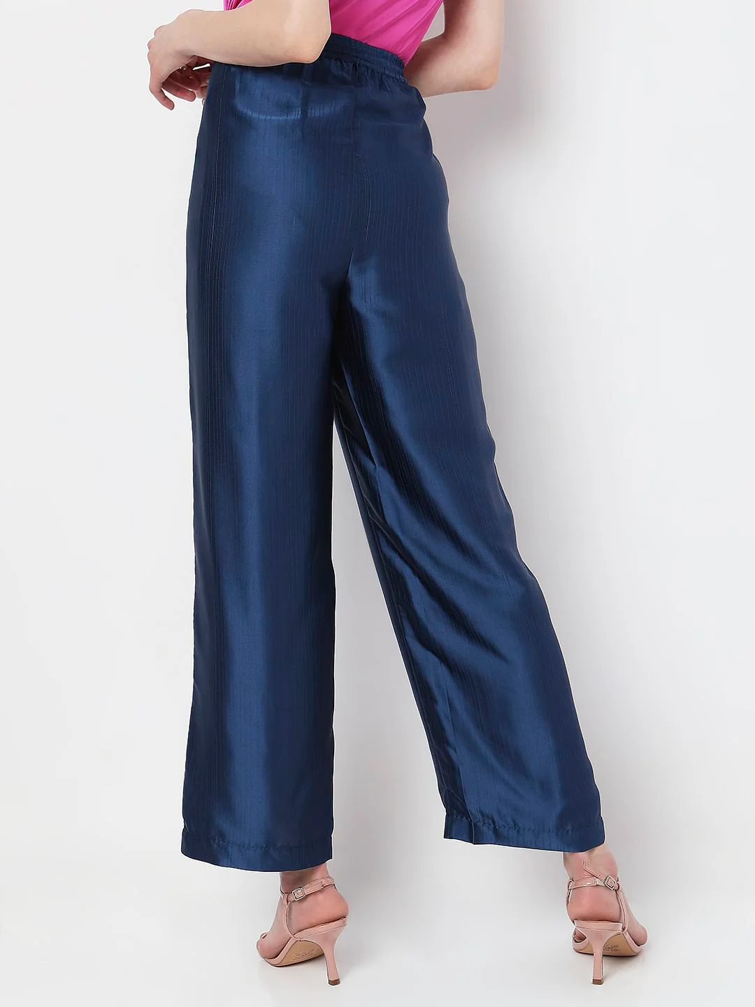 Blue High Rise Straight Fit Pants - Image 4