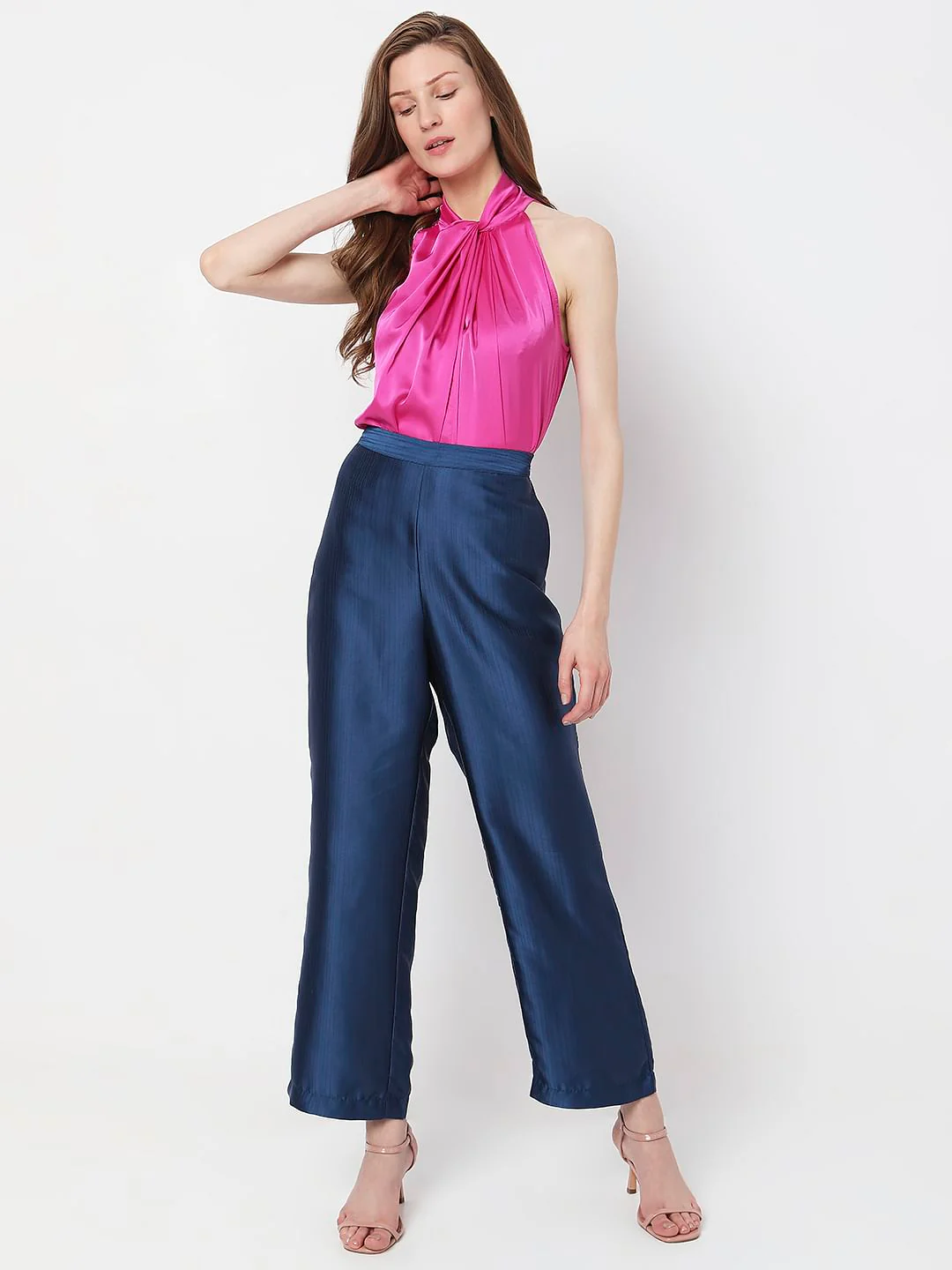 Blue High Rise Straight Fit Pants - Image 6