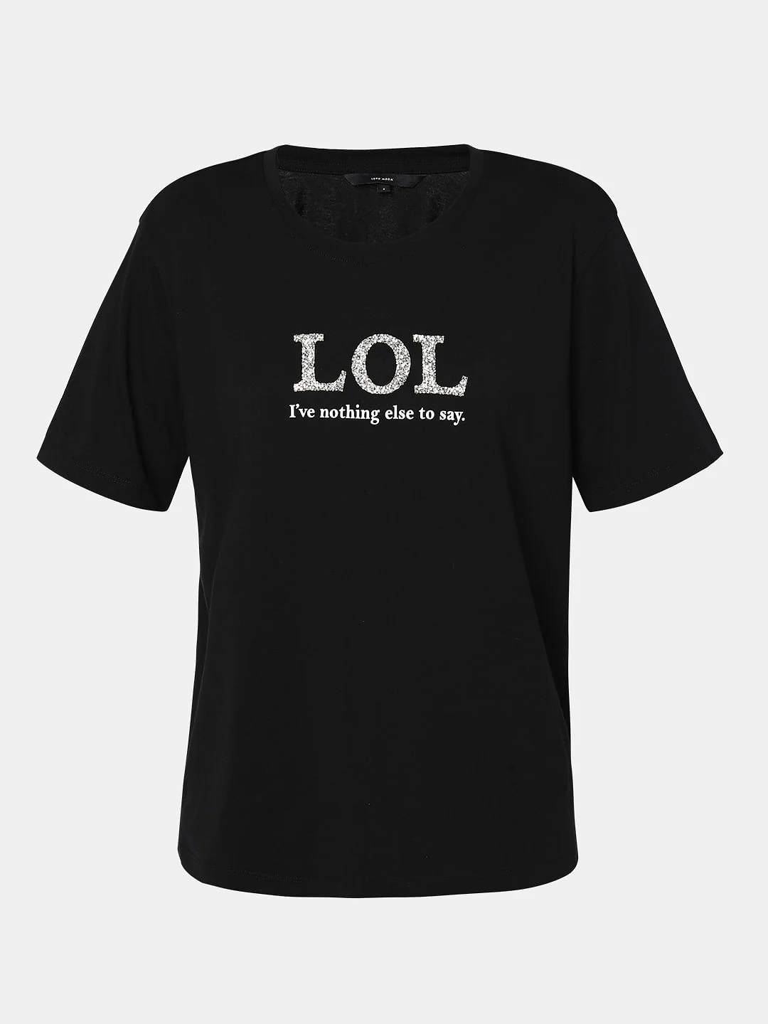 Black Embellished Text Print T-Shirt - Image 7