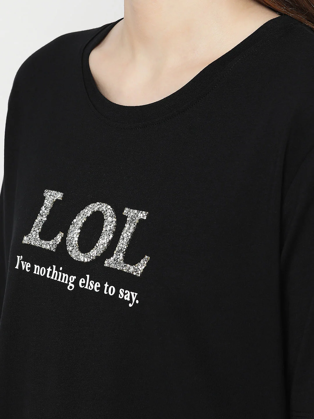 Black Embellished Text Print T-Shirt - Image 8