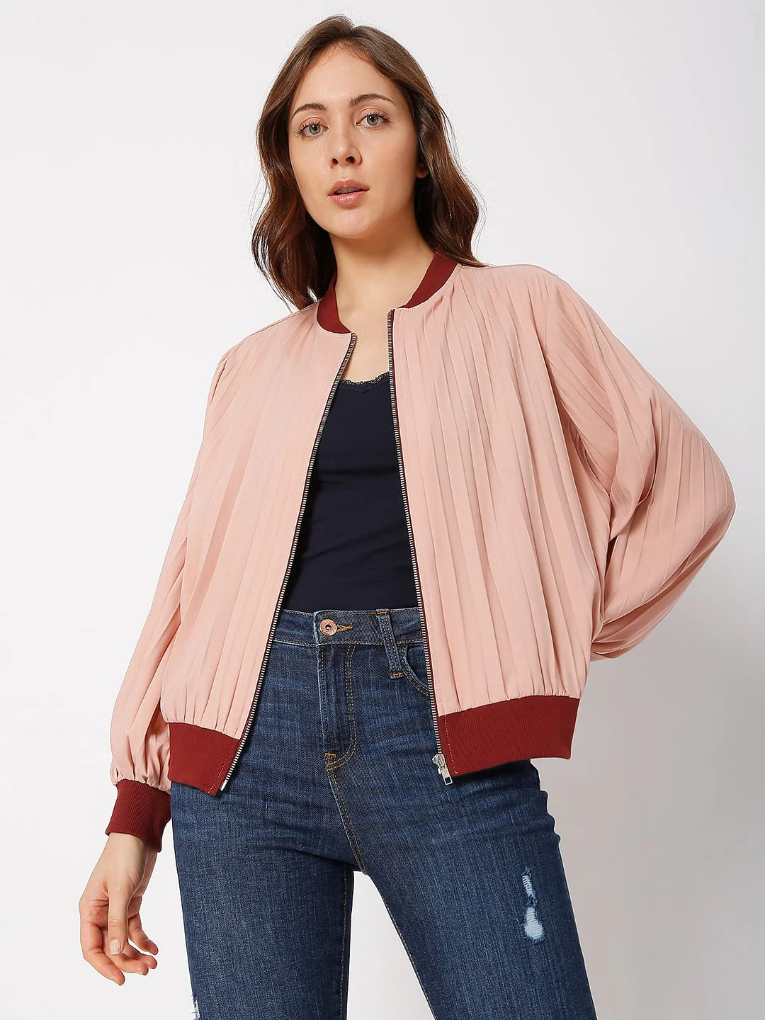 Pink Pleated Bomber Jacket - Image 2