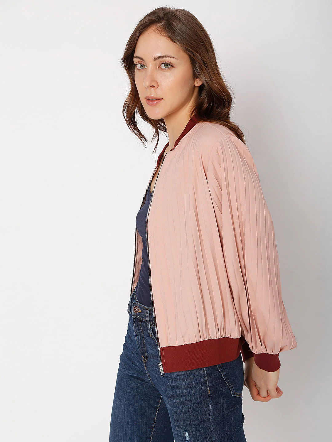 Pink Pleated Bomber Jacket - Image 3