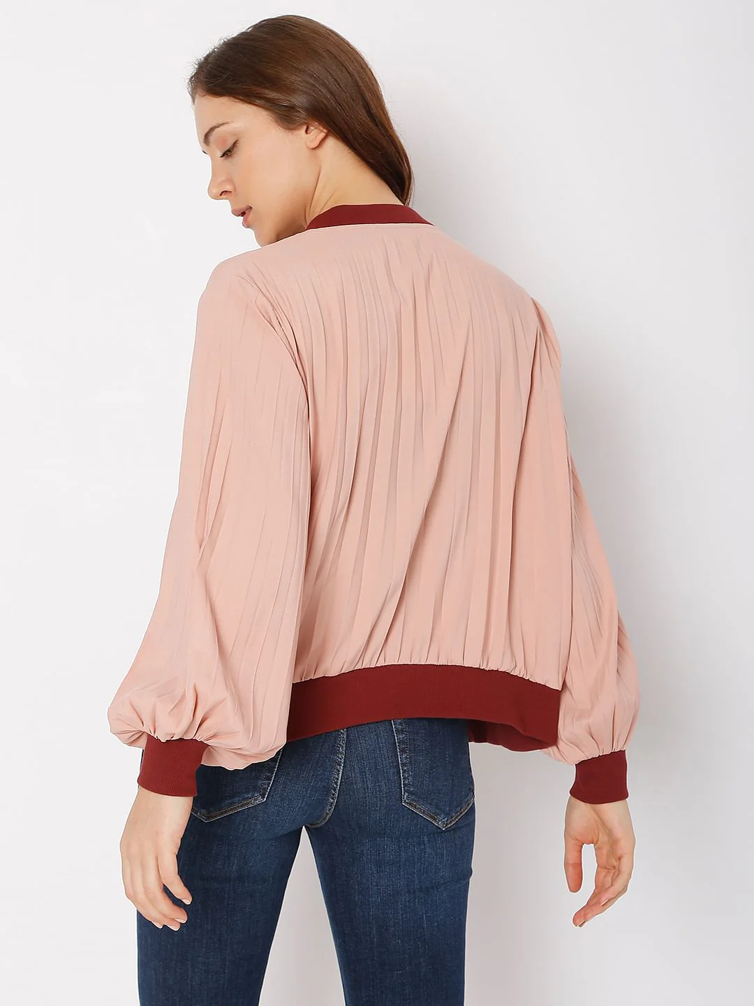 Pink Pleated Bomber Jacket - Image 4