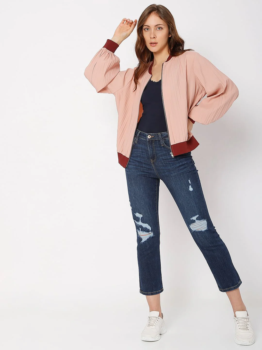 Pink Pleated Bomber Jacket - Image 5