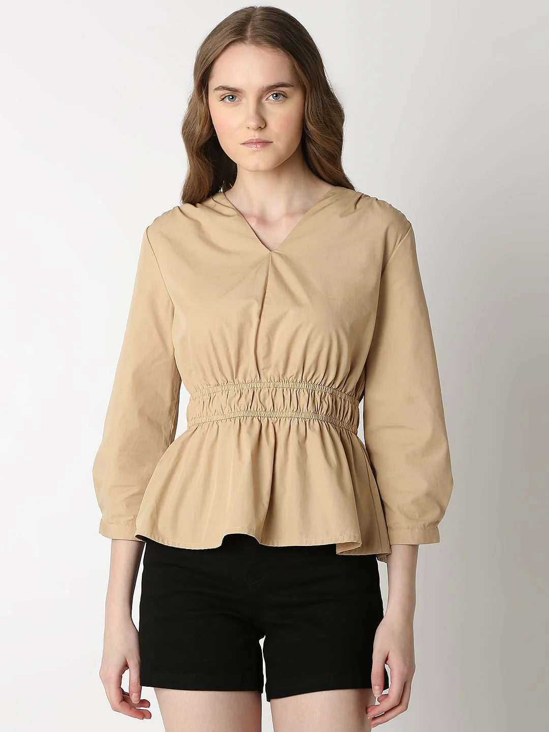 Beige Cotton Peplum Top - Image 2