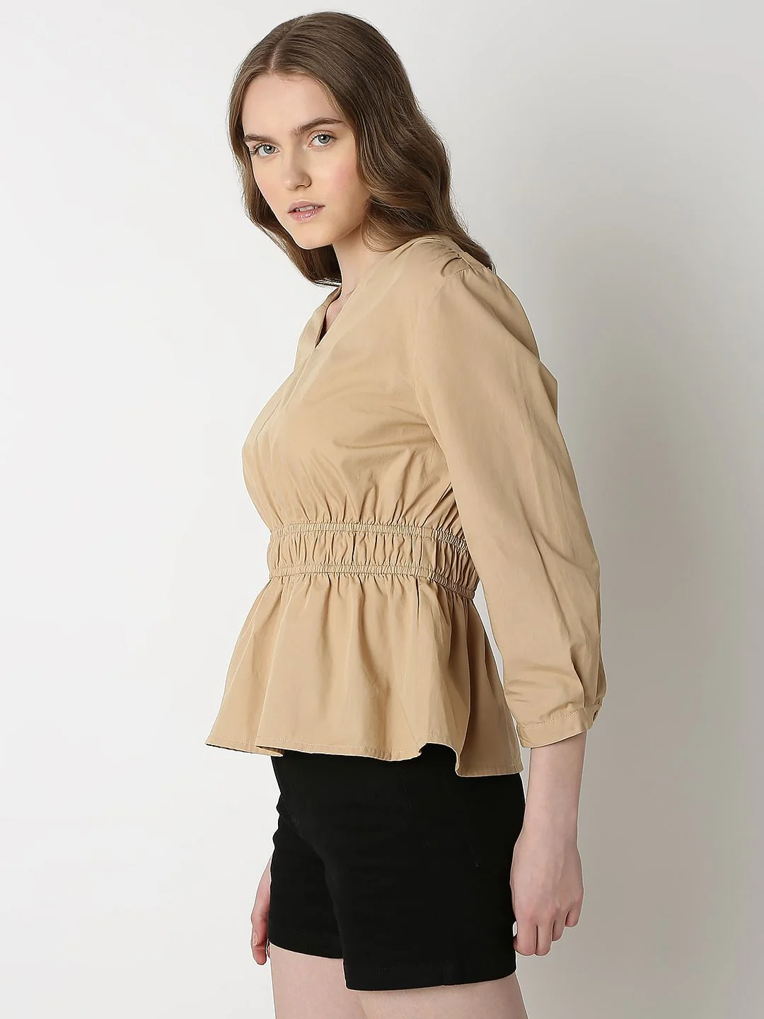 Beige Cotton Peplum Top - Image 3