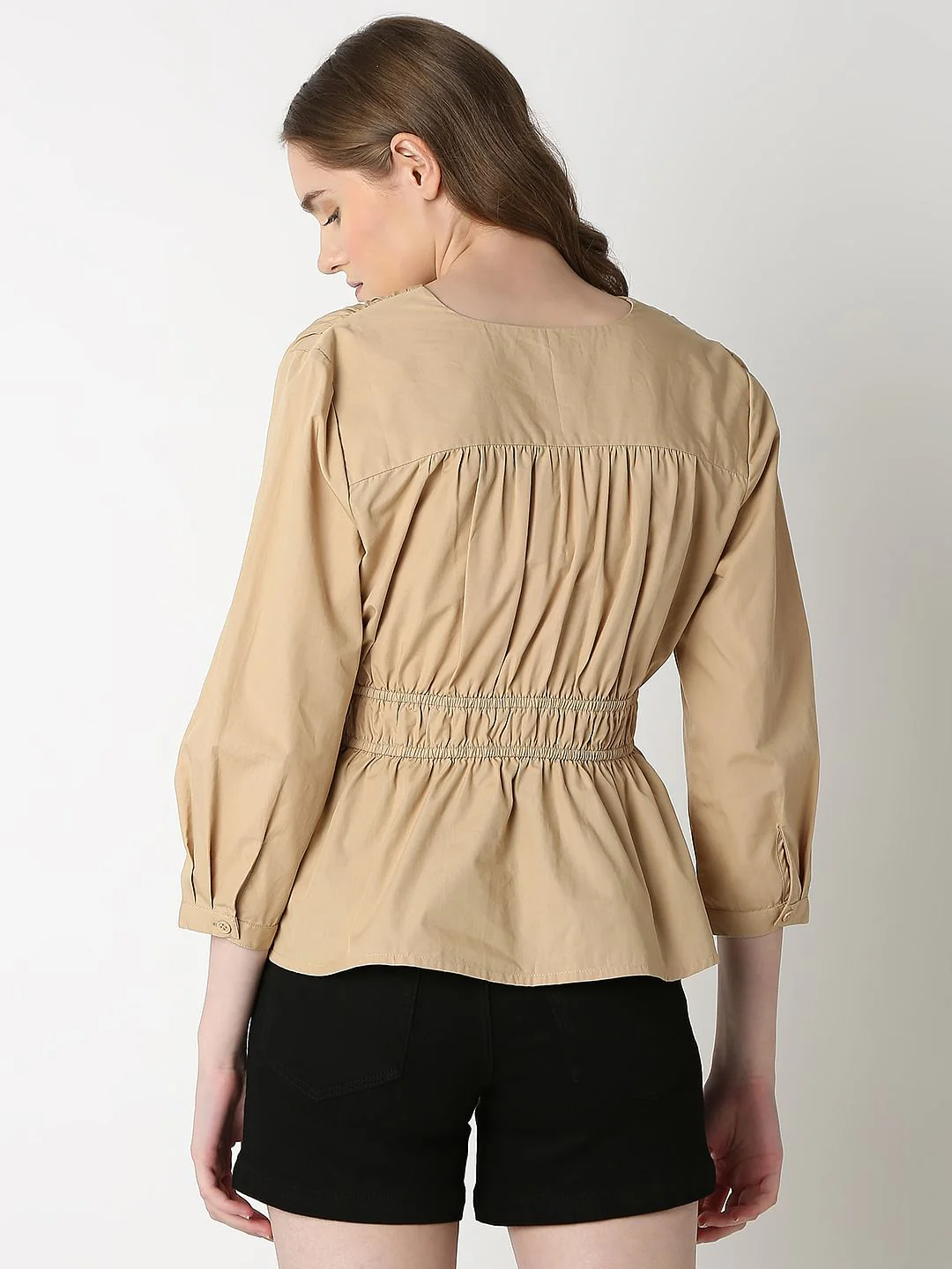 Beige Cotton Peplum Top - Image 4