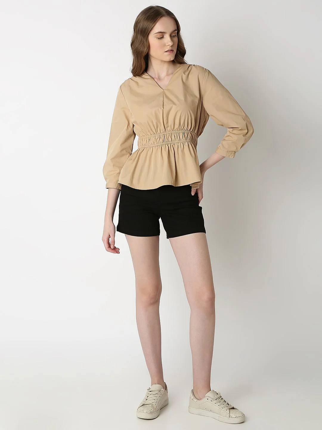 Beige Cotton Peplum Top - Image 5
