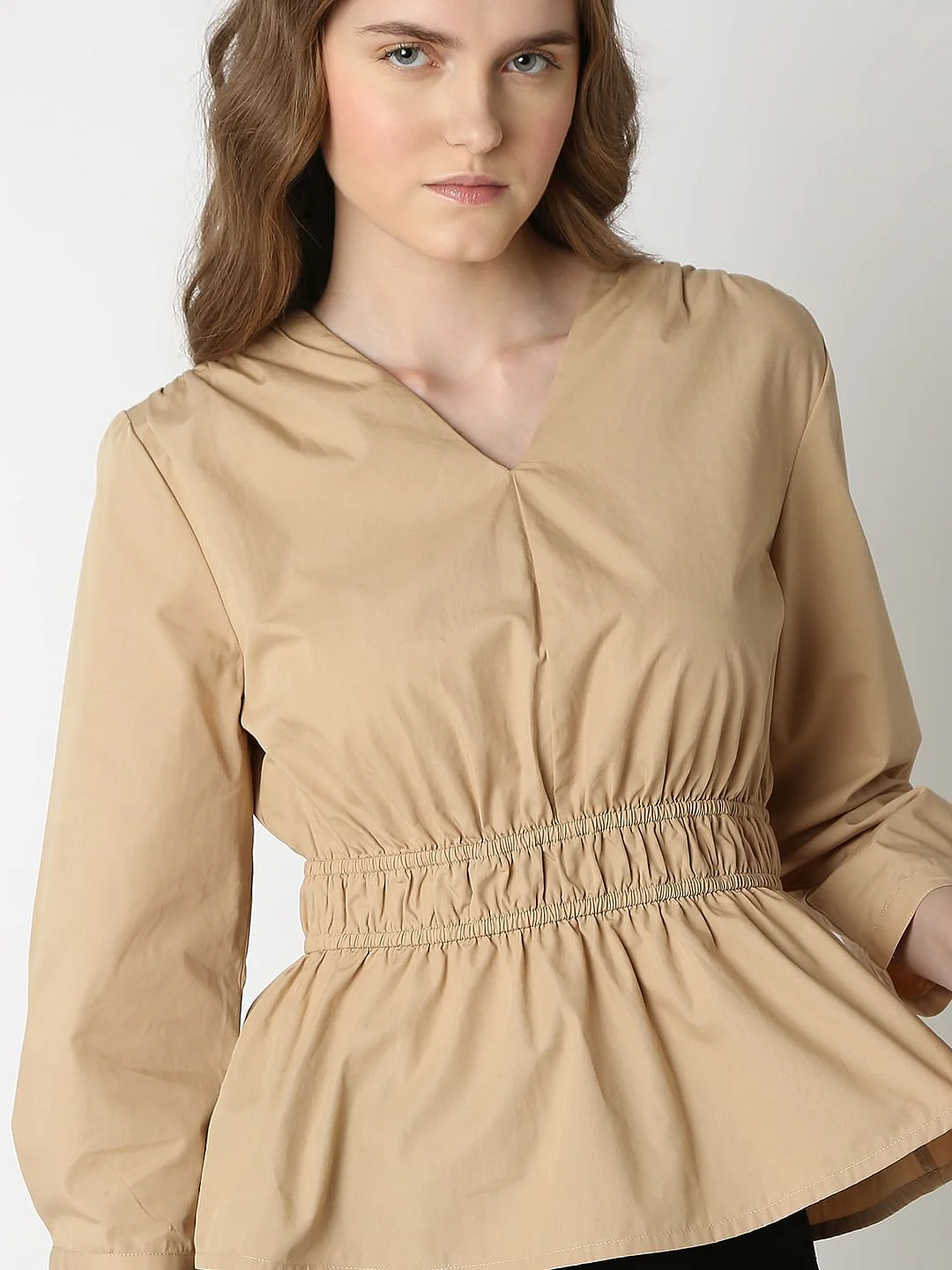 Beige Cotton Peplum Top - Image 6