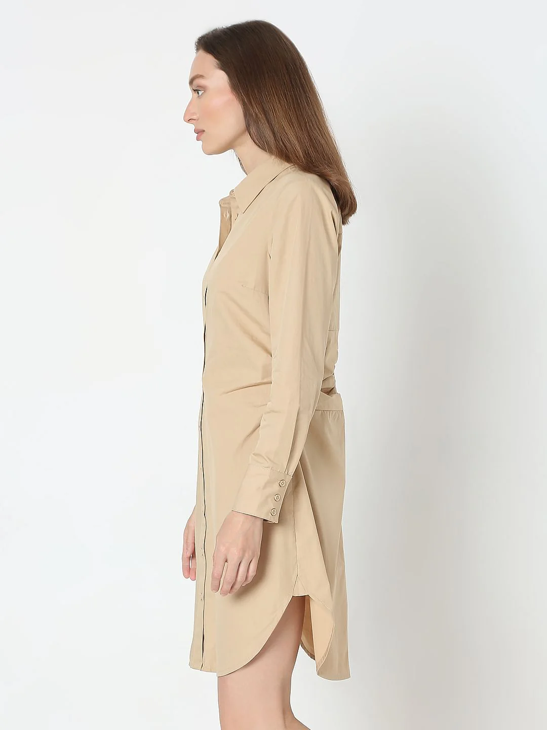 Beige Cotton Shirt Dress - Image 3