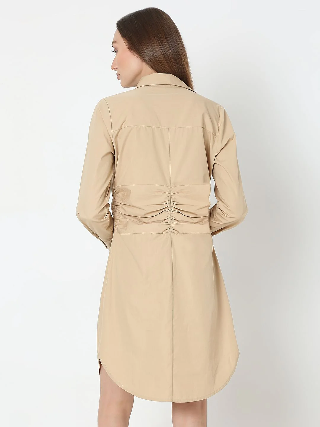 Beige Cotton Shirt Dress - Image 4