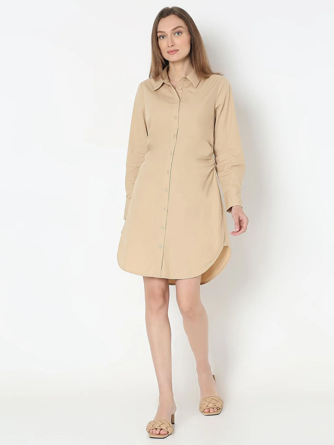 Beige Cotton Shirt Dress - Image 5