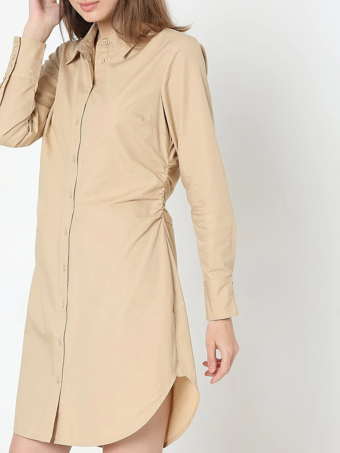 Beige Cotton Shirt Dress - Image 6