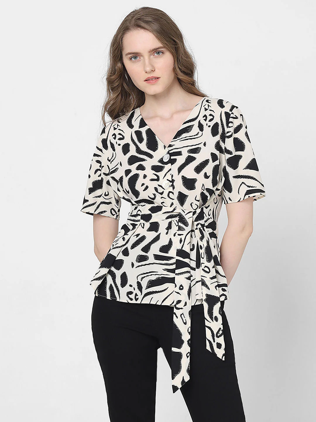 Black Abstract Print Top - Image 2
