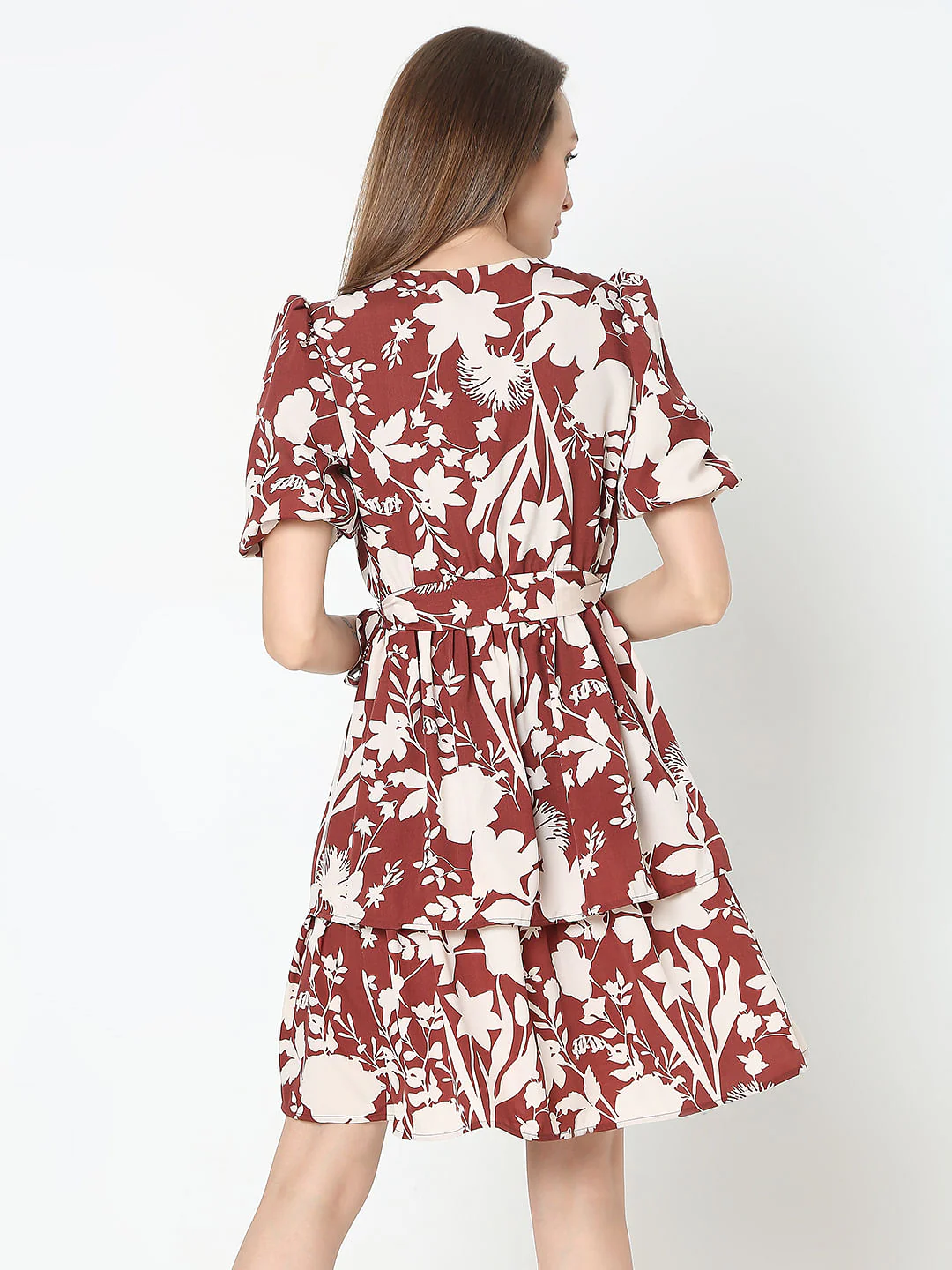 Brown Floral Fit & Flare Dress - Image 4
