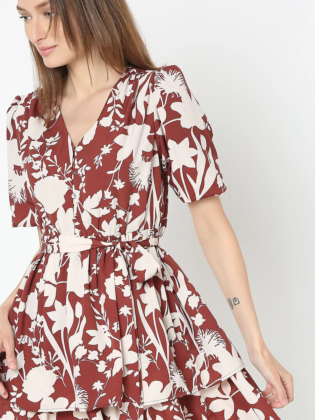Brown Floral Fit & Flare Dress - Image 6