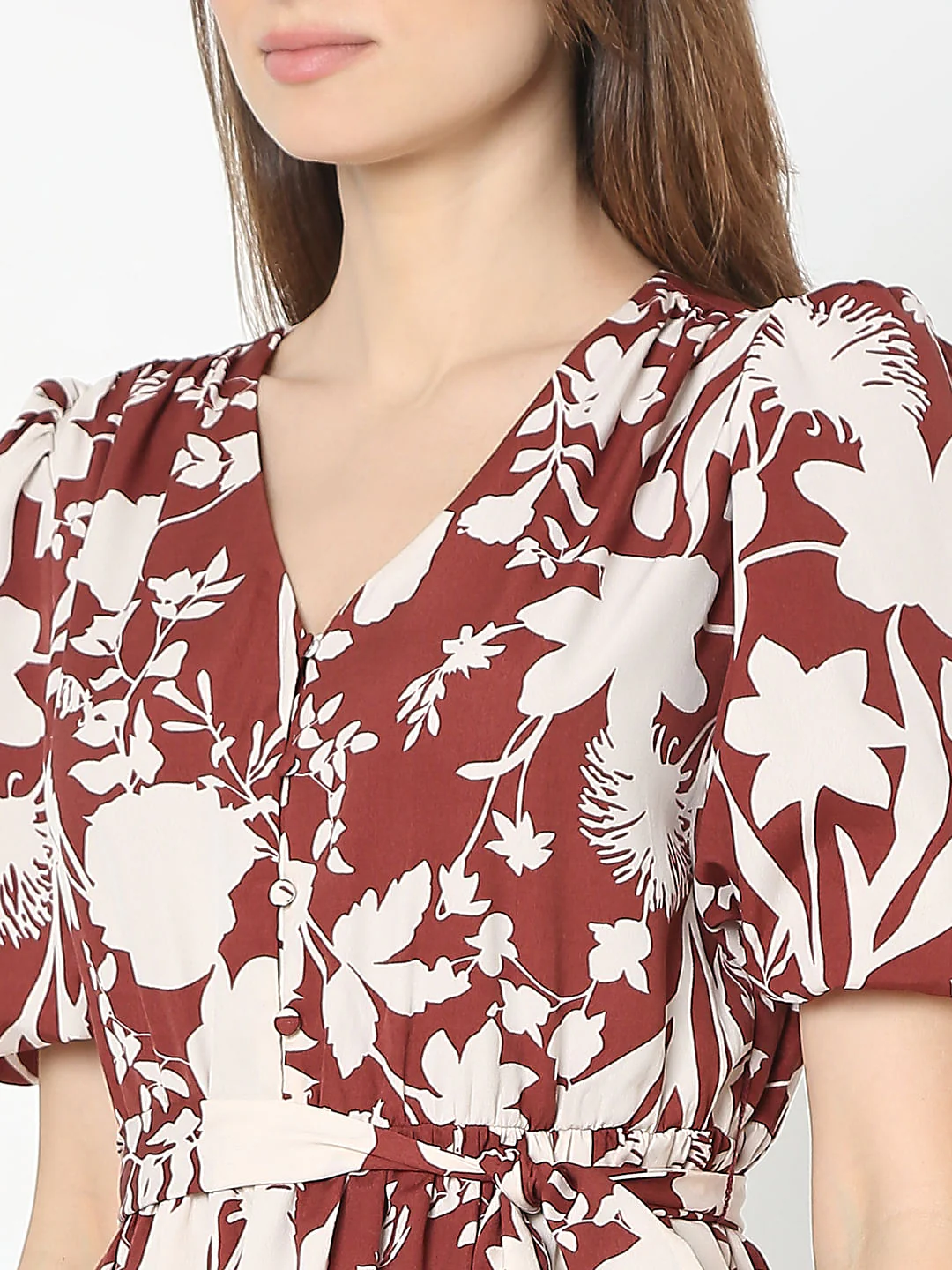 Brown Floral Fit & Flare Dress - Image 8
