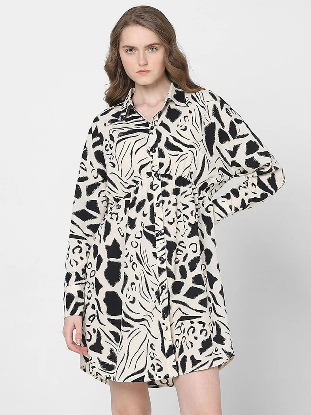 Black Abstract Print Shirt Dress - Image 2