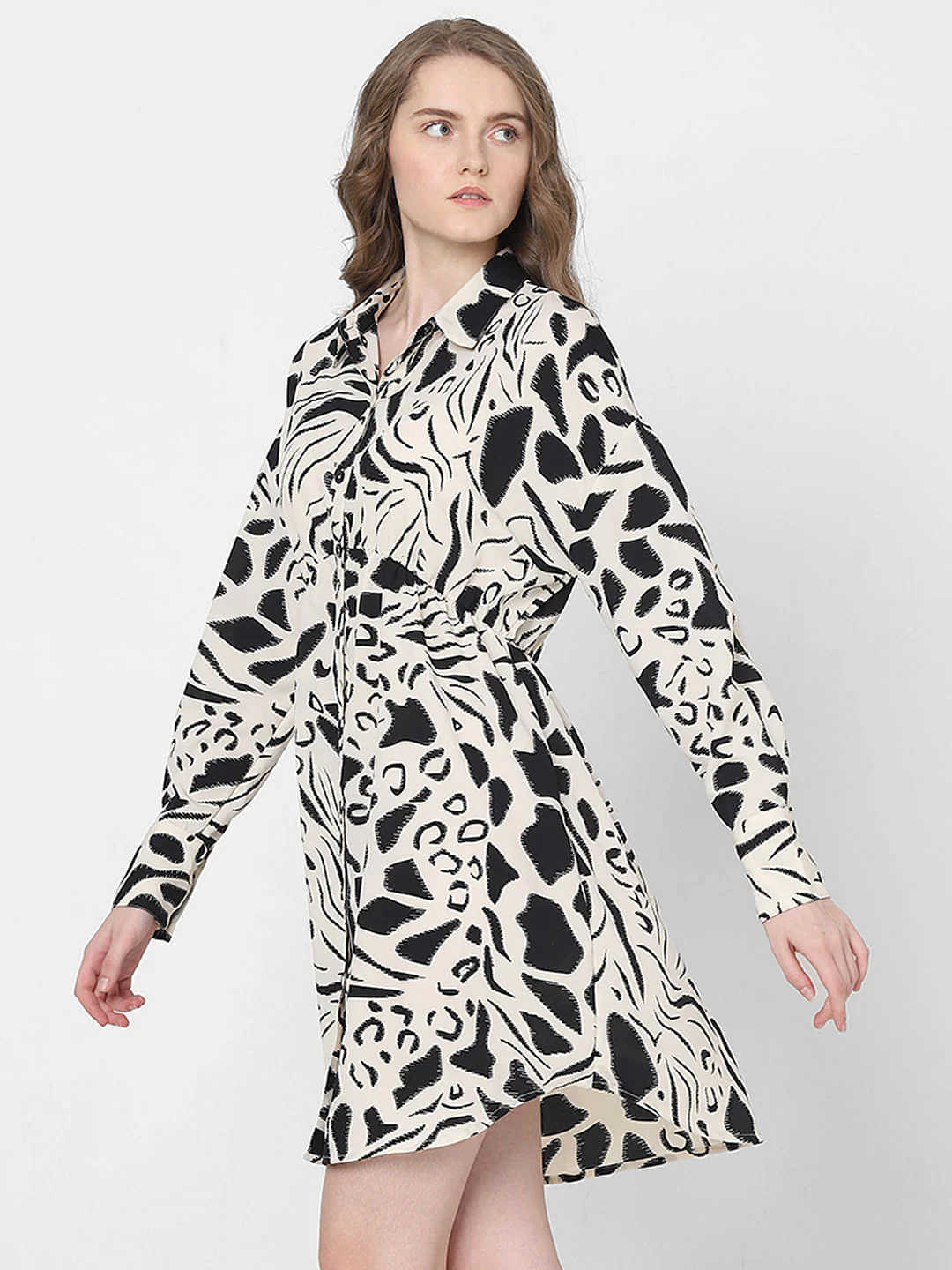Black Abstract Print Shirt Dress - Image 3