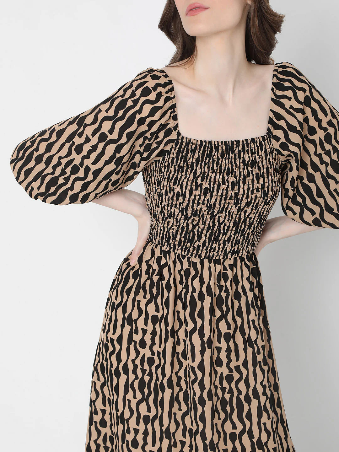 Brown Abstract Print Midi Dress - Image 5