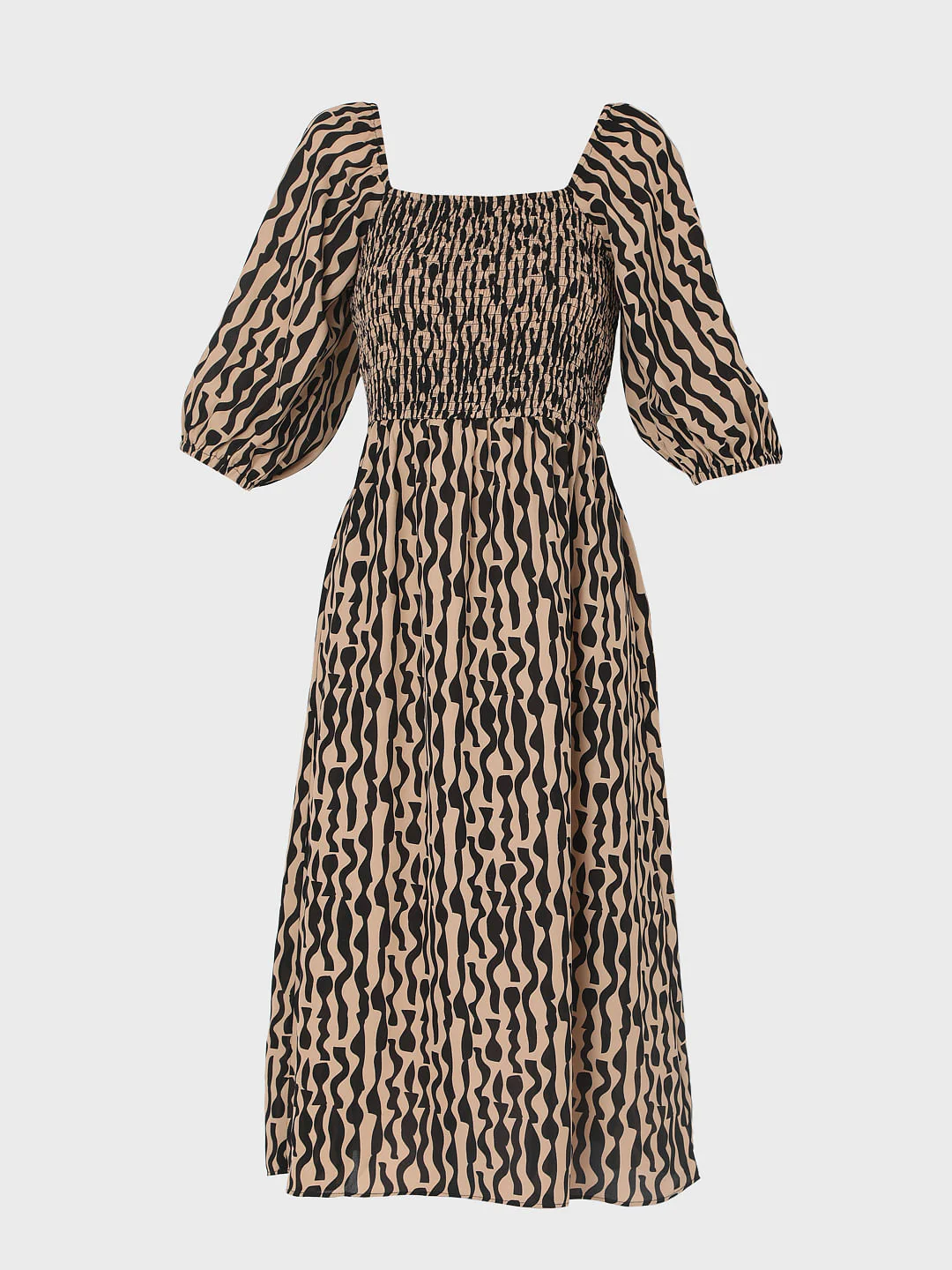 Brown Abstract Print Midi Dress - Image 6