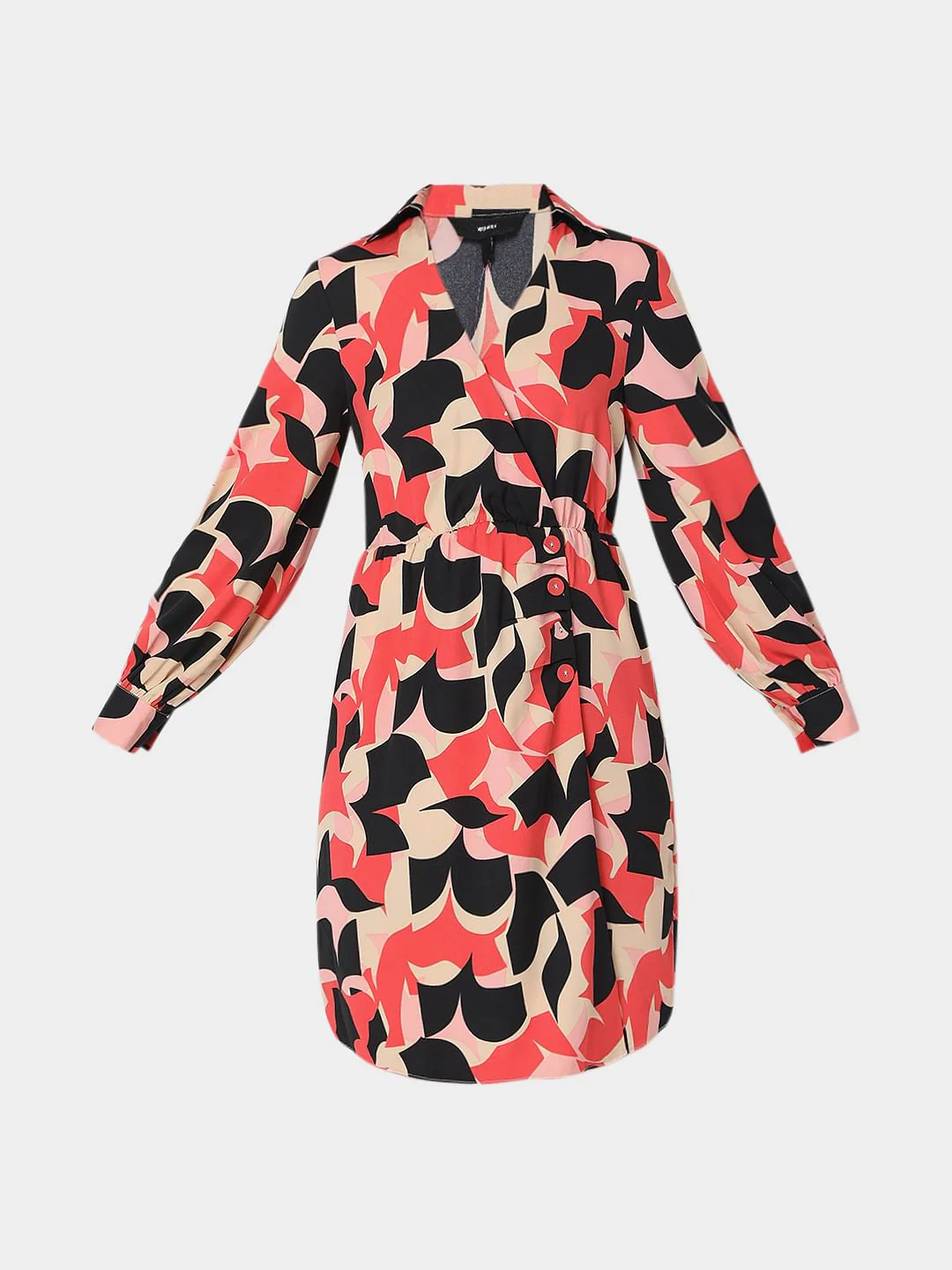 Beige Abstract Print Fit & Flare Dress - Image 7