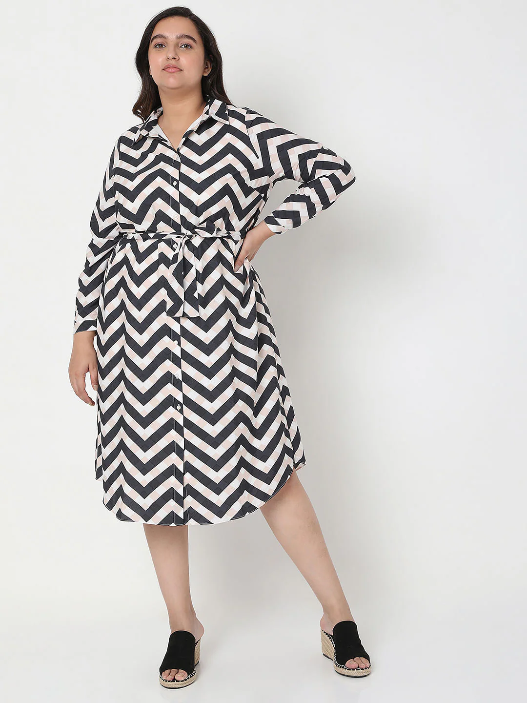 Curve Black Chevron Print Shirt Dress - Image 2