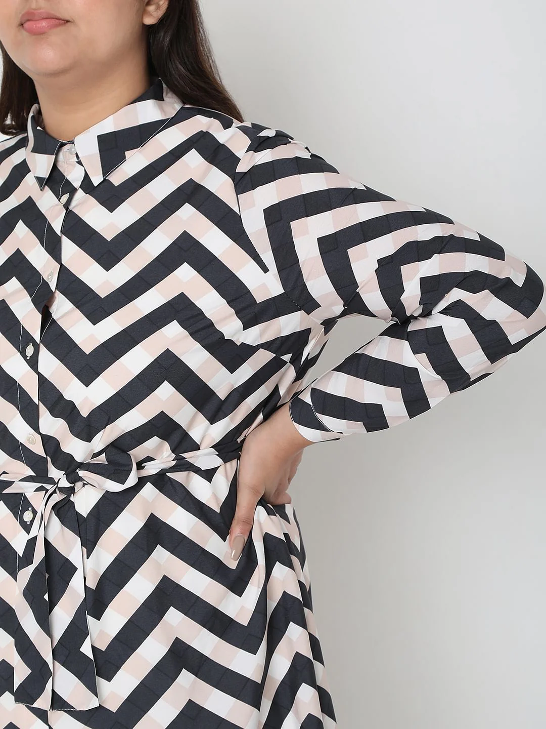 Curve Black Chevron Print Shirt Dress - Image 5