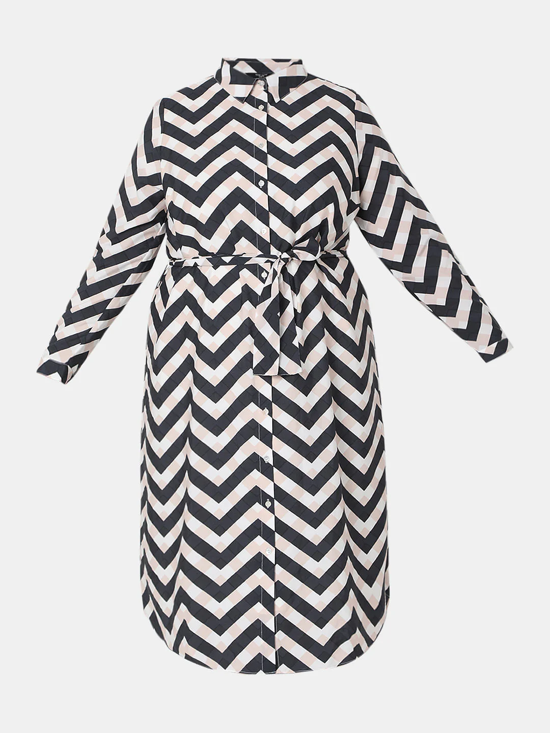 Curve Black Chevron Print Shirt Dress - Image 6