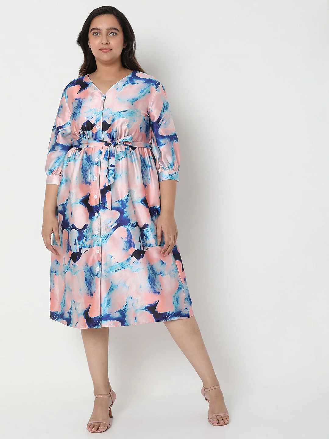 Curve Pink Marble Print Midi Dress - Image 2