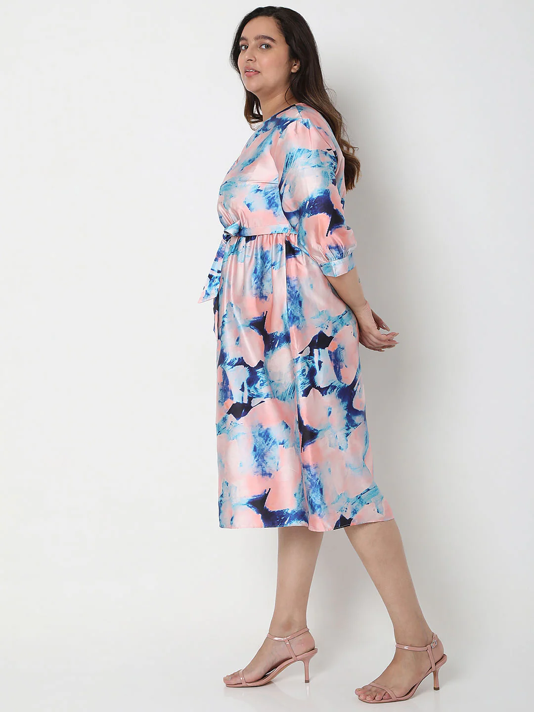 Curve Pink Marble Print Midi Dress - Image 3