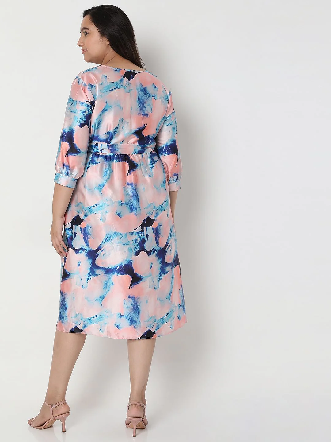 Curve Pink Marble Print Midi Dress - Image 4