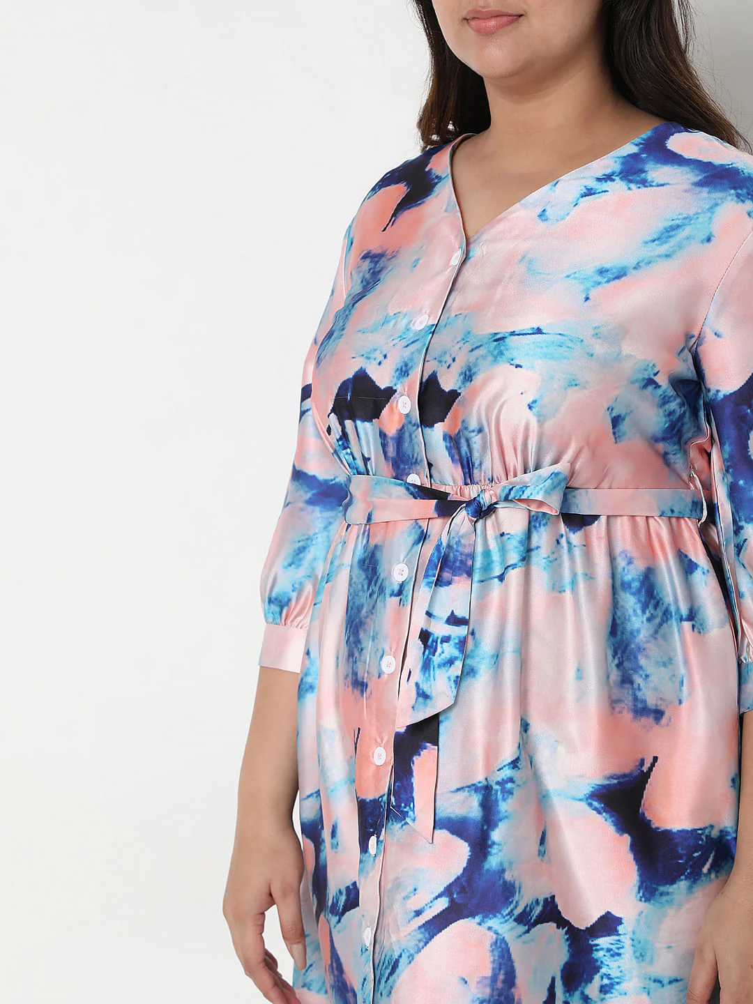 Curve Pink Marble Print Midi Dress - Image 5