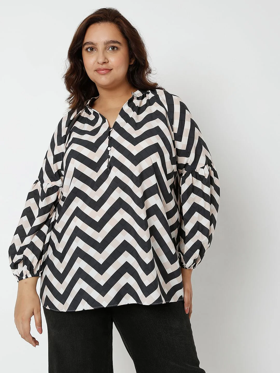 Curve Black Chevron Print Top - Image 2
