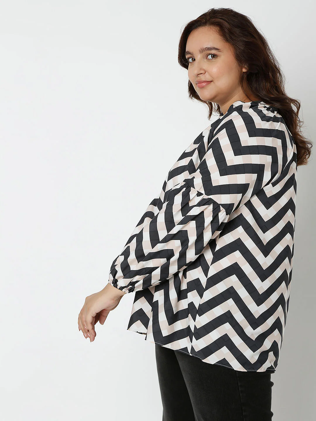 Curve Black Chevron Print Top - Image 3